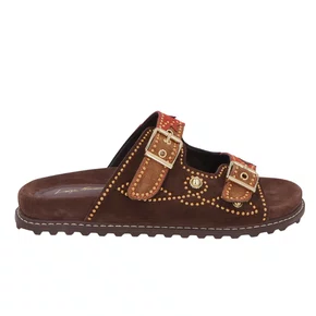 Papete Luiza Barcelos Feminina Aplicações Coffee Caramelo Caiena Couro Camurça