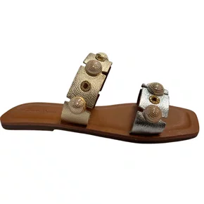 Rasteira Berti Maria Feminina Prata Champagne Couro