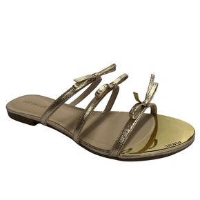 Rasteira Luz da Lua Feminina Tira laço Ouro Couro