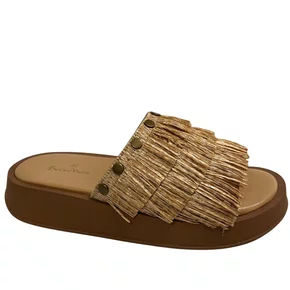 Sandália Berti Maria Flat Femina Ráfia Trigo Couro