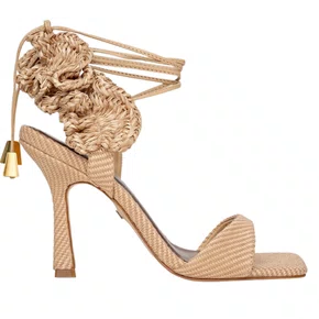 Sandália Carrano Feminina  Ripple Tressê Lace Up Salto Fino Bege