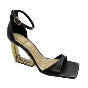 Sandália Cecconello Feminina Preto Salto Alto Couro