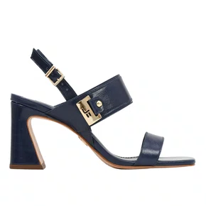 Sandália Jorge Bischoff Salto Bloco Azul Marinho Couro Caseinado