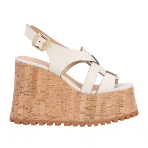 Sandália Luiza Barcelos Feminina Off White Plataforma Couro 