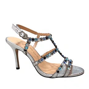 Sandalia Luiza Barcelos Feminina Salto Alto Cristais Prata Couro