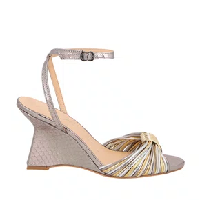 Sandália Luiza Barcelos Feminina Salto Anabela Chumbo Couro