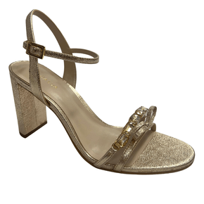 Sandália Luz da Lua Feminina Dourada Salto Alto Couro