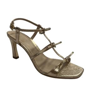 Sandália Luz da Lua Feminina Dourada Salto Alto Couro Metalizado