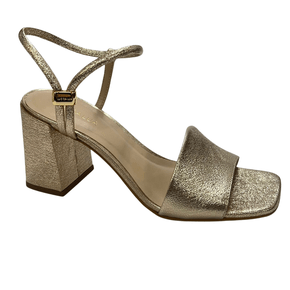 Sandália Luz da Lua Feminina Dourada Salto Bloco Couro 
