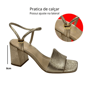 nalu＊-11138 Sandália Usaflex Couro Bege Salto Bloco Feminina | Oscar