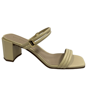Sandália Luz da Lua Feminina Marfim Salto Bloco Couro