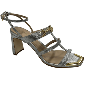 Sandália Luz da Lua Feminina Prata Salto Alto Couro