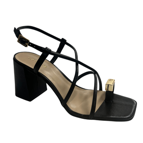 Sandália Luz da Lua Feminina Preta Salto Bloco Couro