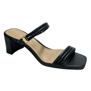 Sandália Luz da Lua Feminina Preto Salto Bloco Couro 