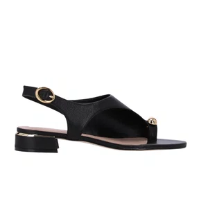 Sandália Luz da Lua Feminina Salta Baixo Preta Couro