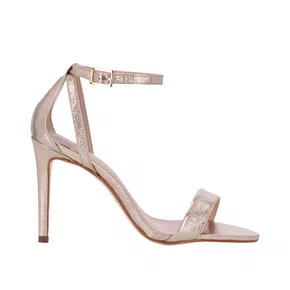 Sandália Luz da Lua Feminina Salto Fino Ouro Couro