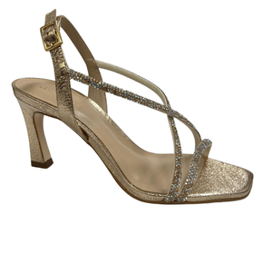 Sandália Luz da Lua Feminina Tira Strass Cristal Ouro Metalizado