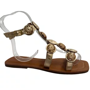 Sandália Rasteira Berti Maria Feminina Champagne Ouro Couro