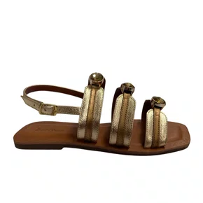 Sandália Rasteira Berti Maria Feminina Champagne Ouro Couro