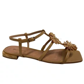 Sandália Rasteira Berti Maria Feminina Ráfia Trigo Couro