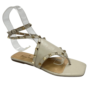 Sandália Rasteira Berti Maria Feminina Spike Gelo Couro