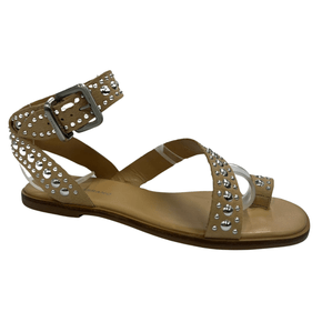 Sandália Rasteira Carrano Feminina Bege Tachas Couro Camurça