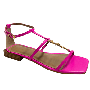 Sandália Rasteira Lança Perfume feminina Rosa Couro 