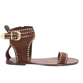 Sandália Rasteira Luiza Barcelos Feminina Café Couro Camurça