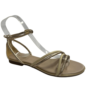 Sandália Rasteira Luz da Lua Feminina Amarração Ouro Marfim