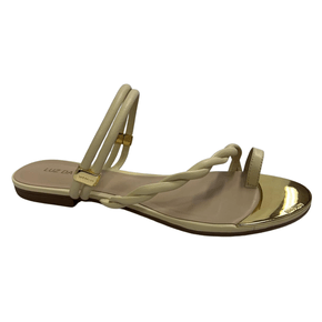 Sandália Rasteira Luz da Lua Feminina Marfim Couro