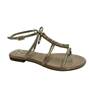 Sandália Rasteira Luz da Lua Feminina Pedraria Ouro