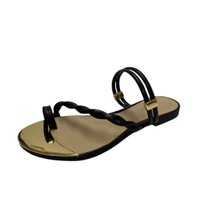 Sandália Rasteira Luz da Lua Feminina  Preta Couro 