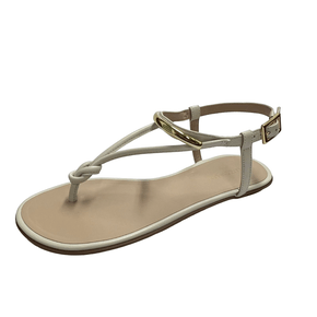 Sandália Rasteira Luz da Lua Marfim Couro