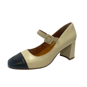 Sapato Berti Maria Preto Off White Salto Bloco Couro 