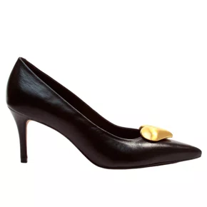 Scarpin Cecconello Feminino Coração Preto Ouro Couro