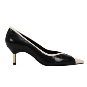 Scarpin Jorge Bischoff Feminino Bico Fino Preto Branco Couro Crocco