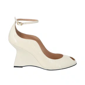 Scarpin Luiza Barcelos Feminina Salto Anabela Off White Couro Verniz