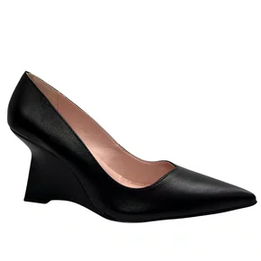 Scarpin Luiza Barcelos Feminino Salto Anabela Preto Couro