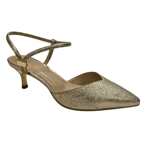 Scarpin Luz da Lua Slingback Feminino Dourado Couro 