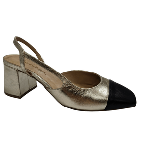 Slingback Berti Maria Feminino Preto Ouro Light Couro