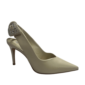 Slingback Carrano Feminino Off White Salto Alto Couro