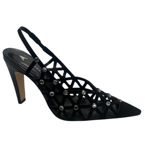 Slingback Carrano Feminino Preto Salto Alto Couro Nobuck