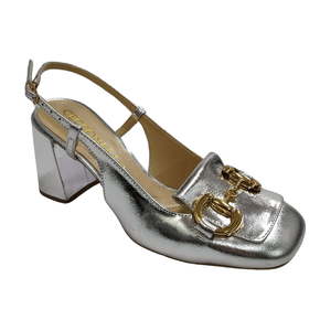 Slingback Cecconello Feminino Salto Médio Prata Couro