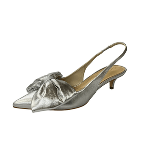Slingback Cecconello Prata Salto Baixo Couro 