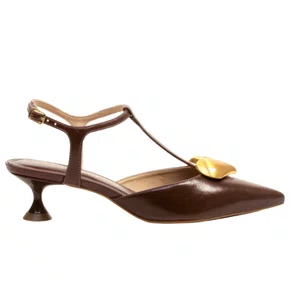 Slingback Cecconelo feminino Salto Baixo Marrom Couro