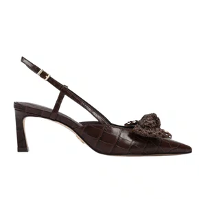 Slingback Jorge Bischoff Feminina Ráfia Marrom Couro Crocco