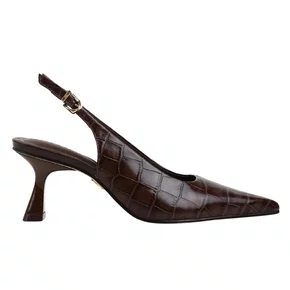 Slingback Jorge Bischoff Feminino Café Marrom Couro Croco