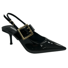 Slingback Jorge Bischoff Feminino Preto Couro Verniz