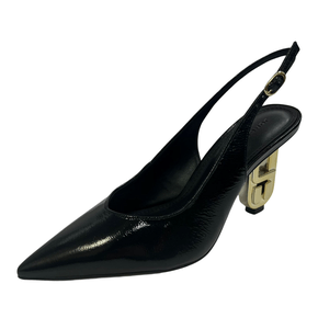 Slingback Jorge Bischoff Feminino Preto Salto Exclusivo Jb Heel Dourado Couro Brilhoso