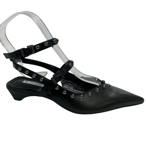 Slingback Jorge Bischoff Feminino Salto Baixo Preto Couro